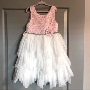 American Princess Pink and White Tulle and Lace Dress
